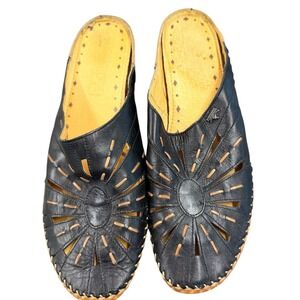 Pikolinos Womens Leather Wedge Mules Spain Laser Cut Whipstitch Size 38(7.5-8)